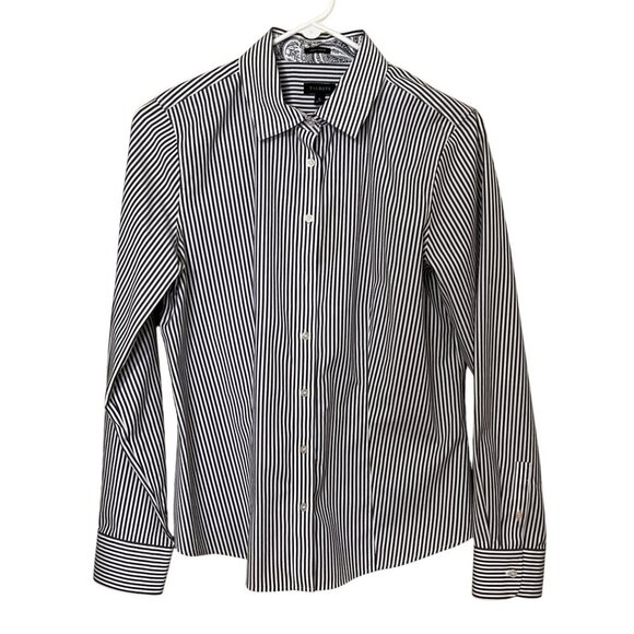Talbots Wrinkle Resistant Striped Button-Down Shirt Sz 8 Paisley Cuff Travel - Picture 1 of 9